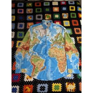 International World Map Continents Graphic Print AOP Hawaiian Shirt Size 2XL